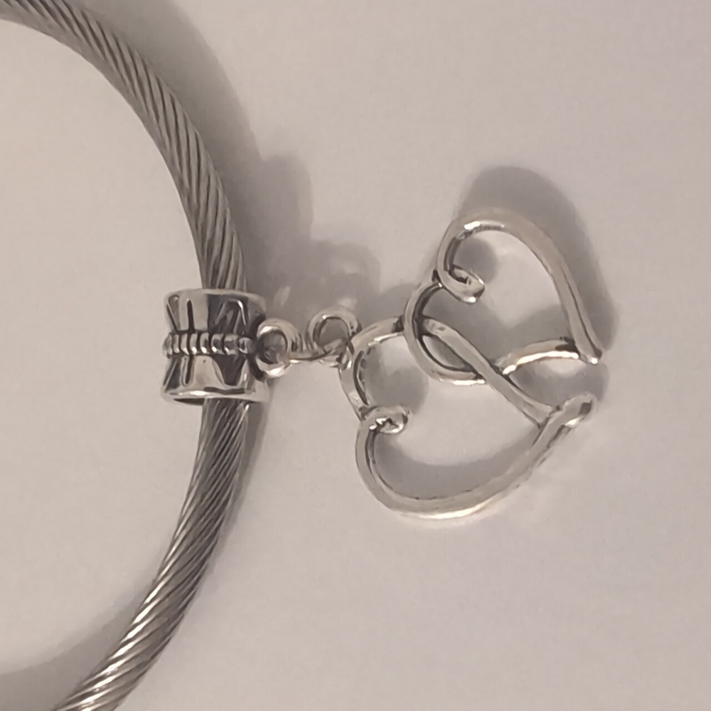 Silver Double Hearts‎ Dangle Charm for Pandora Style Bracelet